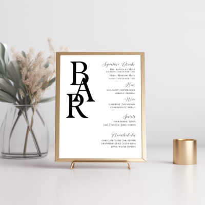 Editable Canva bar sign in Elegant Script wedding style
