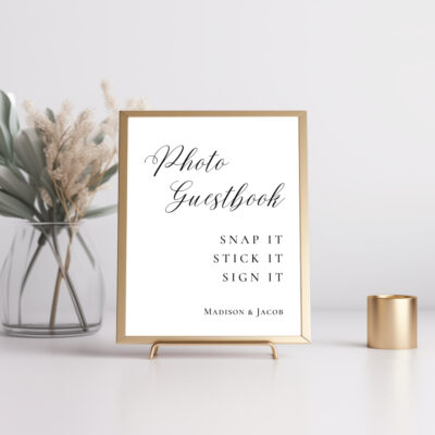 Editable Canva photo guestbook guestbook in Elegant Script wedding style