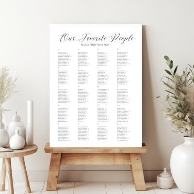 Editable Canva seating chart in Elegant Script wedding style