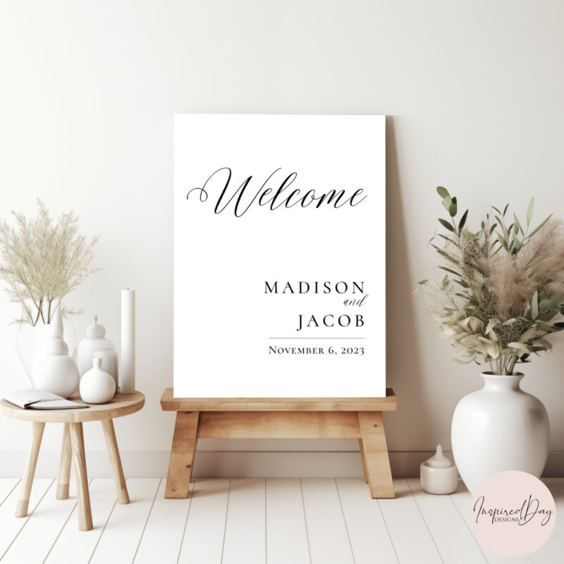 Editable Canva welcome sign in Elegant Script wedding style