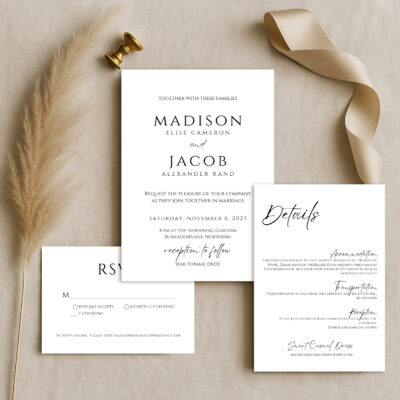 Editable Canva wedding invitation suite templates in Modern style