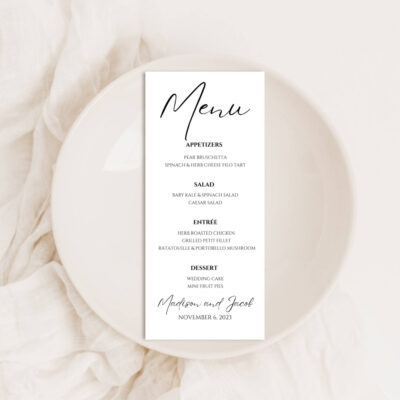 Editable Canva menu card in Modern wedding style