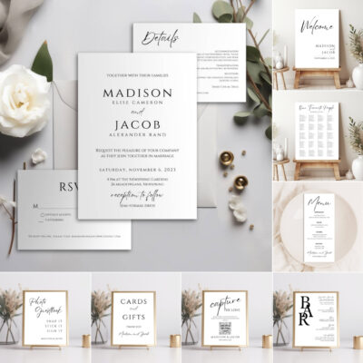 Modern Wedding Invitation & Signage Bundle – Editable Canva Templates