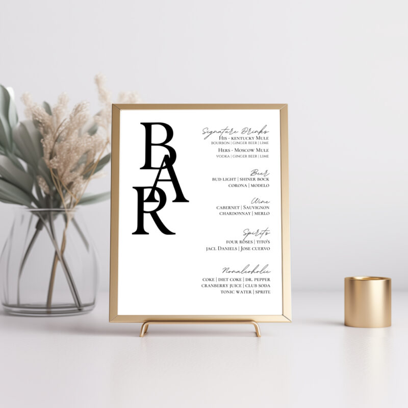 Editable Canva bar sign in Simple Script wedding style