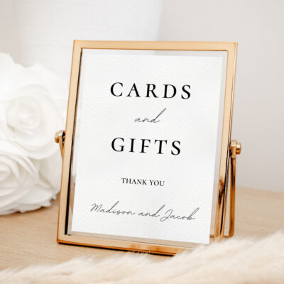 Editable Canva cards and gifts sign in Simple Script wedding style in rose gold frame