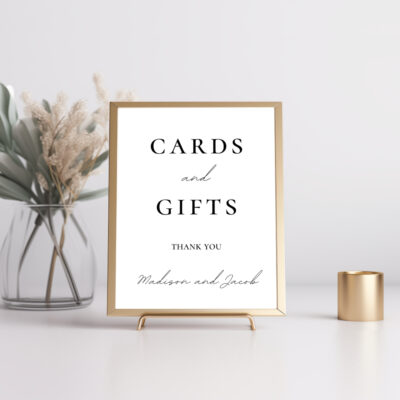 Editable Canva cards and gifts sign in Simple Script wedding style