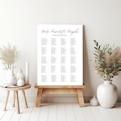 Editable Canva seating chart in Simple Script wedding style